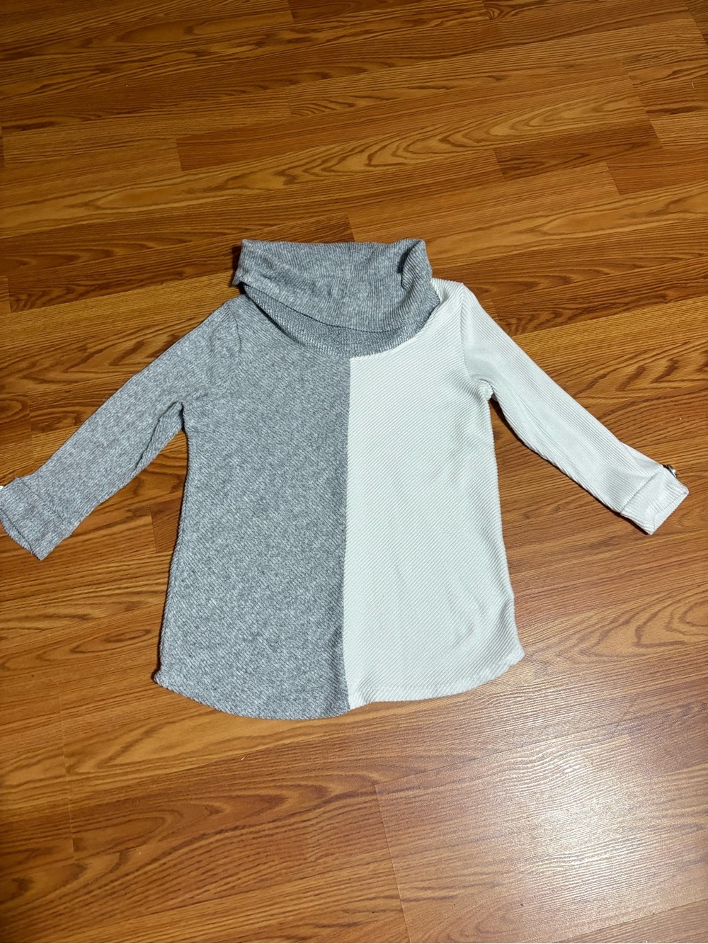 Women's Two-Tone Gray & White Cowl Neck Top